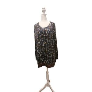 LOGO Lori Goldstein Women's Browns/blue/orange Patterned Top W Bottom Ruffle 4XL